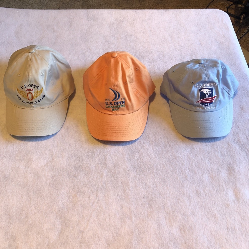 US Open Hats  Cap Set of 3 2012 2015 2019 Pebble Beach Adjustable Tan Orangeblue